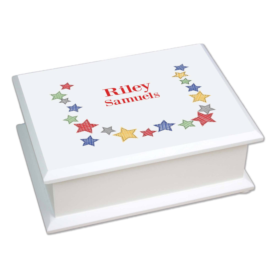 Personalized Lift Top Jewelry Box with Stitched Stars design