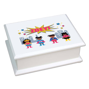 Personalized Lift Top Jewelry Box with Super Girls African American design