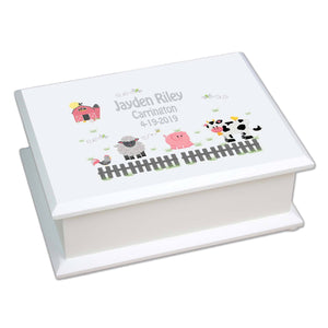 Personalized Lift Top Jewelry Box with Barnyard Friends Pastel design