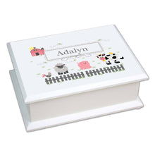 Personalized Lift Top Jewelry Box with Barnyard Friends Pastel design