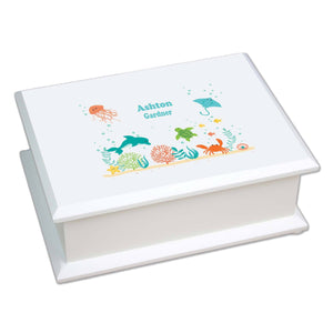 Personalized Lift Top Jewelry Box with Sea and Marine design