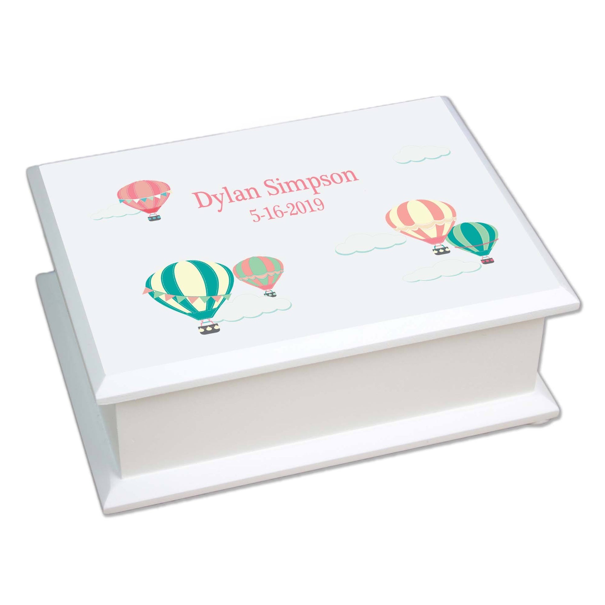 Personalized Lift Top Jewelry Box with Hot Air Balloon design