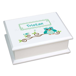 Personalized Lift Top Jewelry Box with Blue Gingham Owl design
