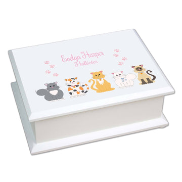 Personalized Lift Top Jewelry Box with Pink Cats design