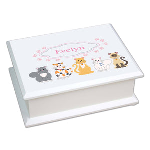 Personalized Lift Top Jewelry Box with Pink Cats design