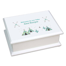Personalized Lift Top Jewelry Box with Teepee Aqua Mint design