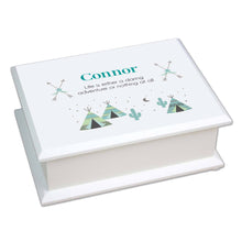 Personalized Lift Top Jewelry Box with Teepee Aqua Mint design
