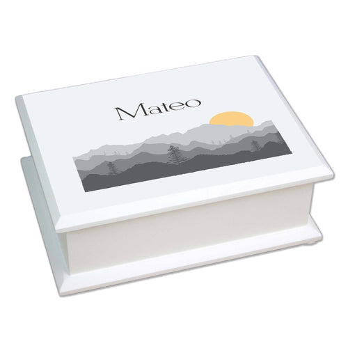 Personalized Lift Top Jewelry Box with Misty Mountain design