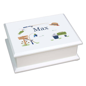 Personalized Lift Top Jewelry Box with Gone Fishing design