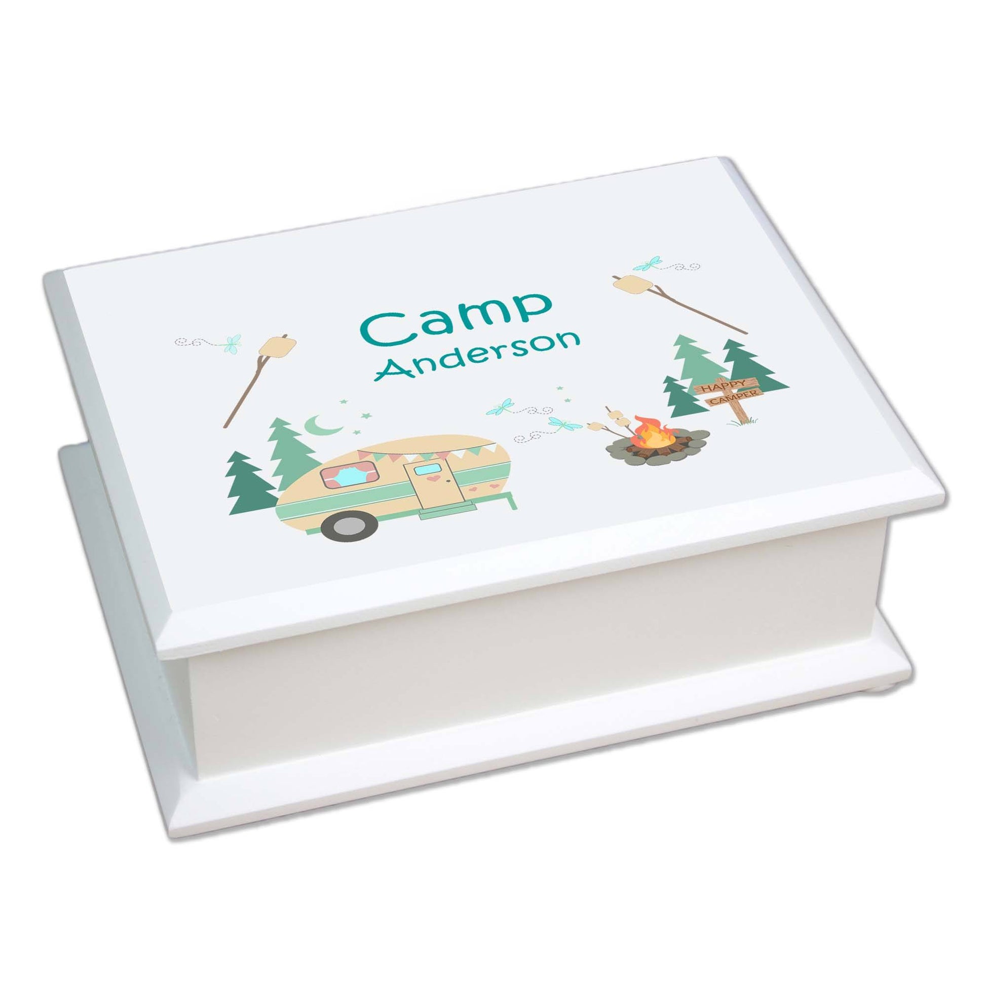 Personalized Lift Top Jewelry Box with Camp Smores design