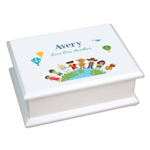 Personalized Lift Top Jewelry Box with Small World design