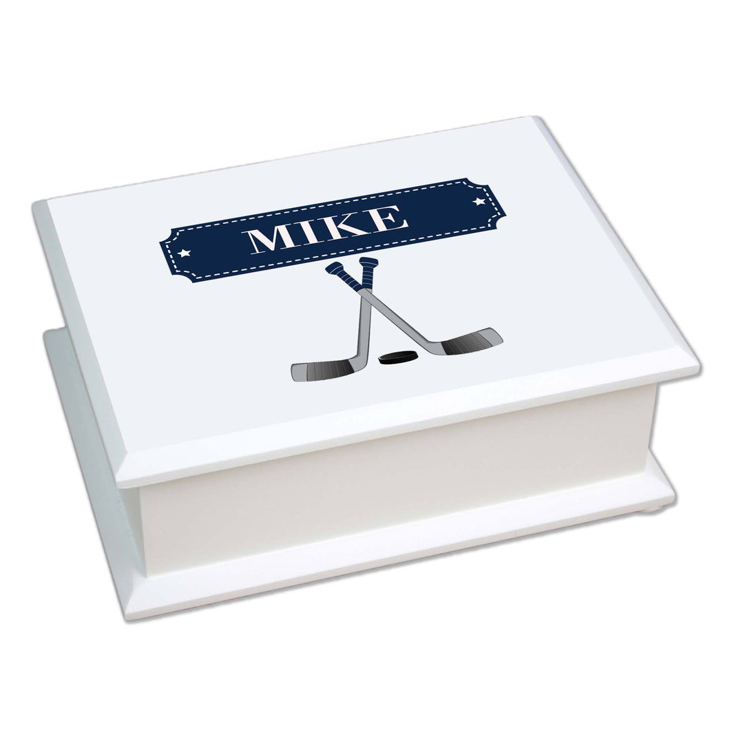 Personalized Lift Top Jewelry Box with Ice Hockey design