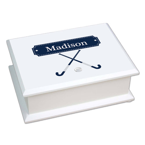 Personalized Lift Top Jewelry Box with Field Hockey design