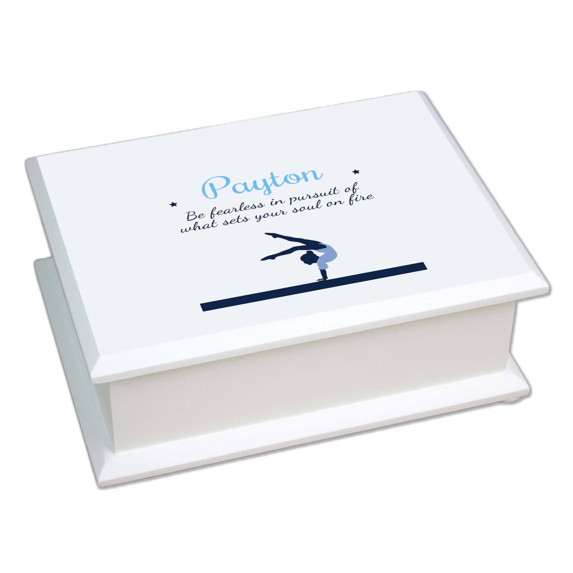 Personalized Lift Top Jewelry Box with Gymnastics design