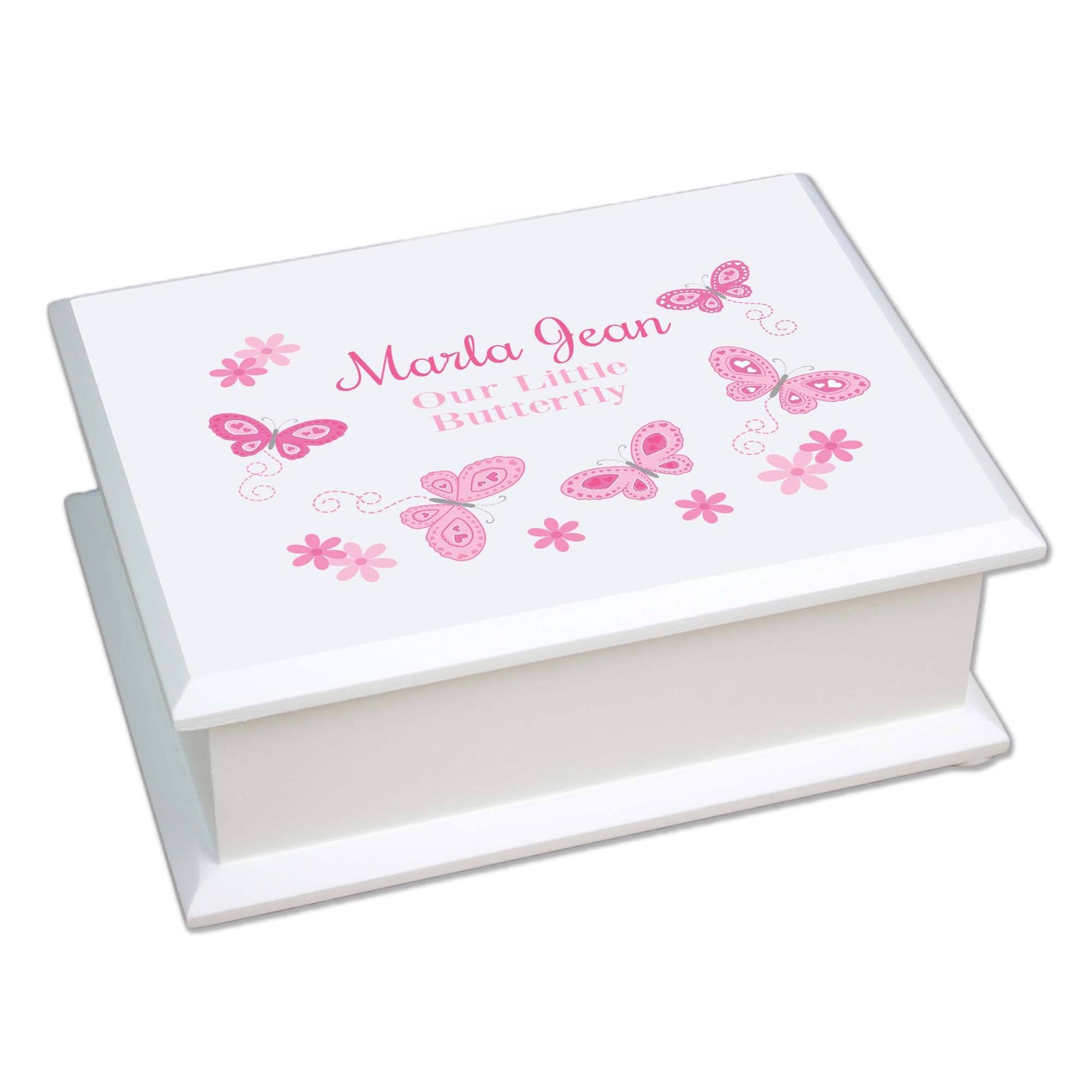 Personalized Lift Top Jewelry Box with Butterflies Pink design
