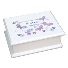 Personalized Lift Top Jewelry Box with Butterflies Lavender design