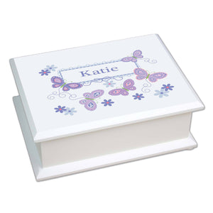 Personalized Lift Top Jewelry Box with Butterflies Lavender design