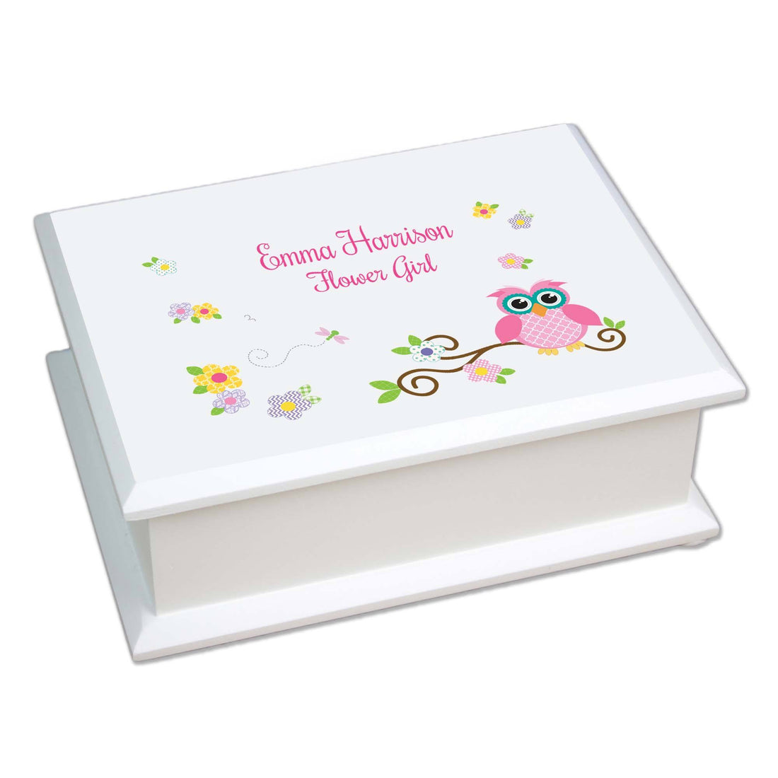 Personalized Lift Top Jewelry Box with Pink Owl design