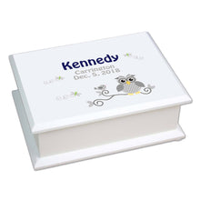 Personalized Lift Top Jewelry Box with Gray Owl design