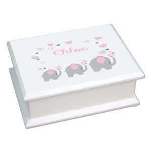 Personalized Lift Top Jewelry Box with Pink Elephant design