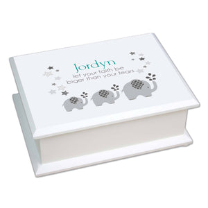 Personalized Lift Top Jewelry Box with Gray Elephant design