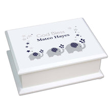 Personalized Lift Top Jewelry Box with Navy Elephant design