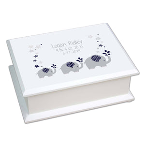 Personalized Lift Top Jewelry Box with Navy Elephant design