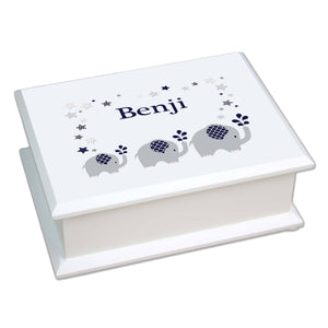 Personalized Lift Top Jewelry Box with Navy Elephant design