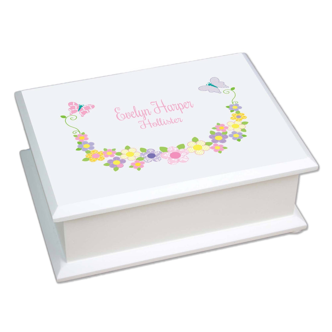 Personalized Lift Top Jewelry Box with Pastel Butterflies design