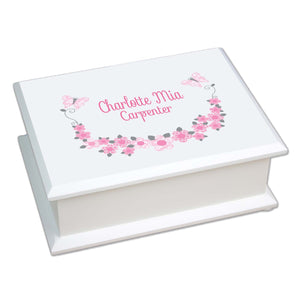 Personalized Lift Top Jewelry Box with Pink and Gray Butterflies design