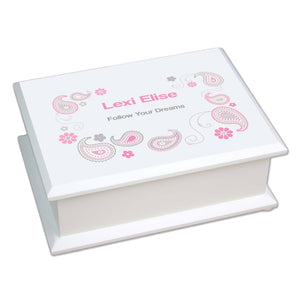 Personalized Lift Top Jewelry Box with Paisley Pink Gray design