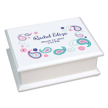 Personalized Lift Top Jewelry Box with Paisley Teal and Pink design
