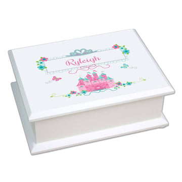 Personalized Lift Top Jewelry Box with Pink Teal Princess Castle design