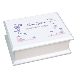 Personalized Lift Top Jewelry Box with Lacey Bow design