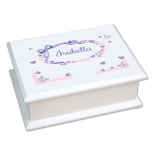Personalized Lift Top Jewelry Box with Lacey Bow design