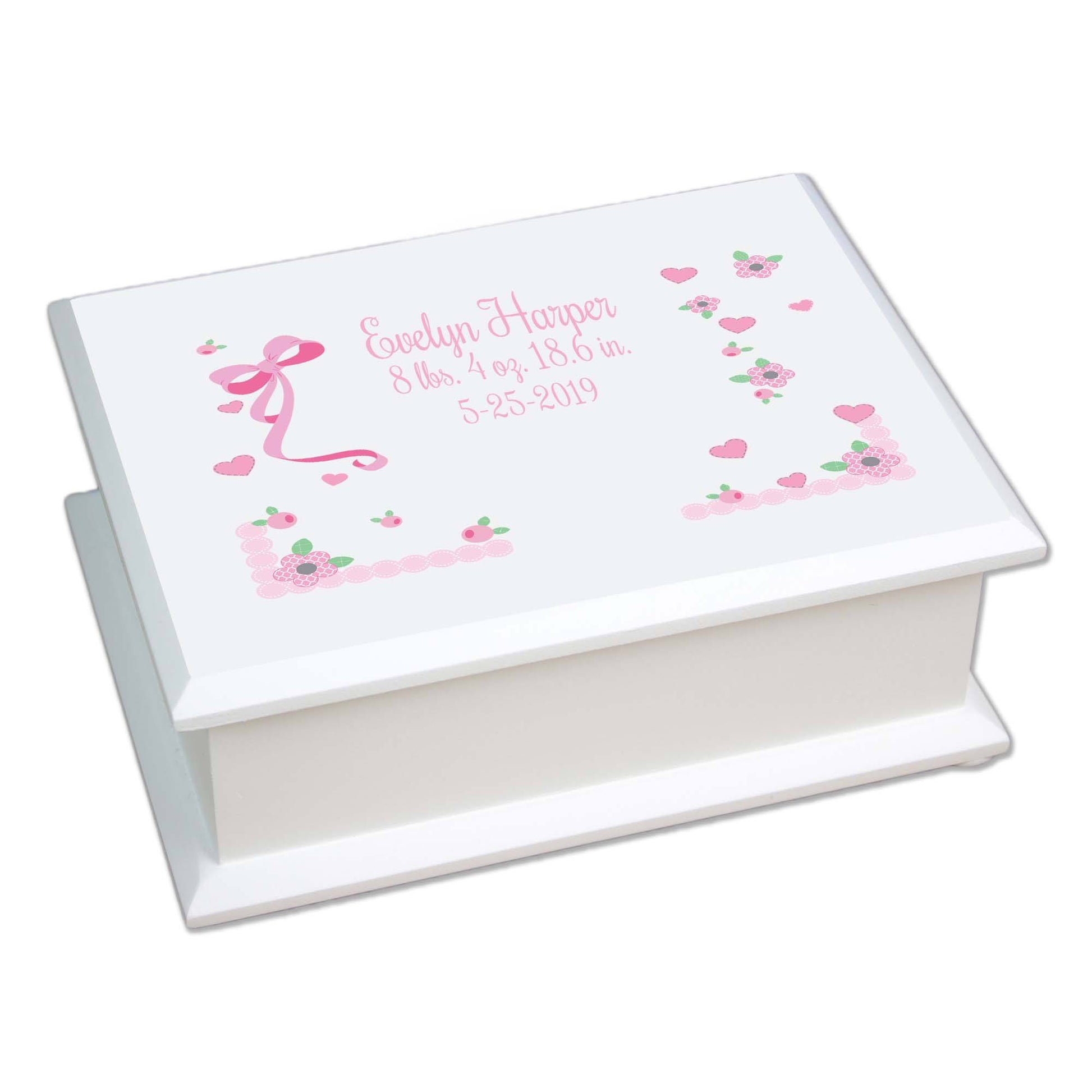Personalized Lift Top Jewelry Box with Pink Bow design