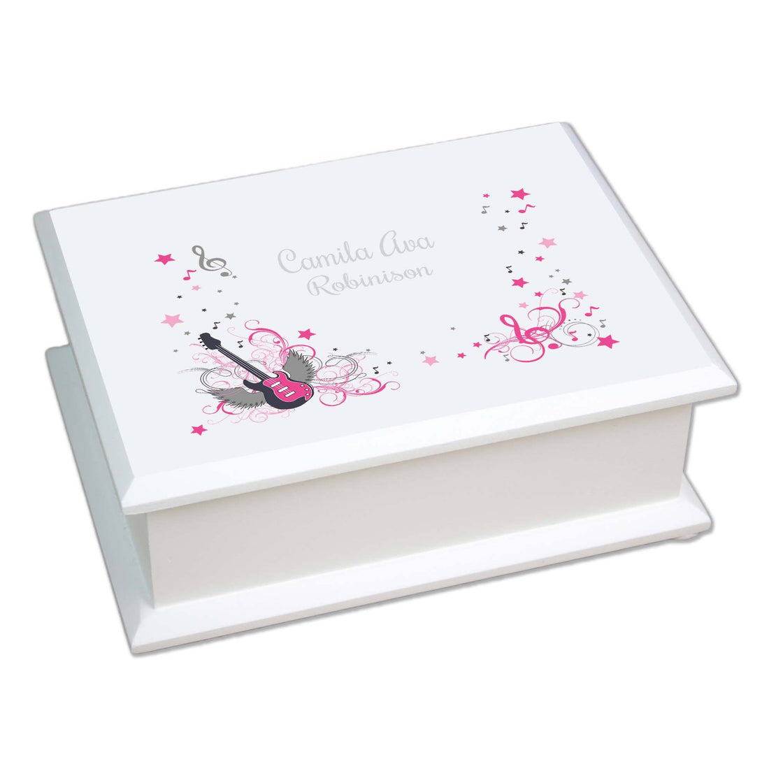 Personalized Lift Top Jewelry Box with Pink Rock Star design