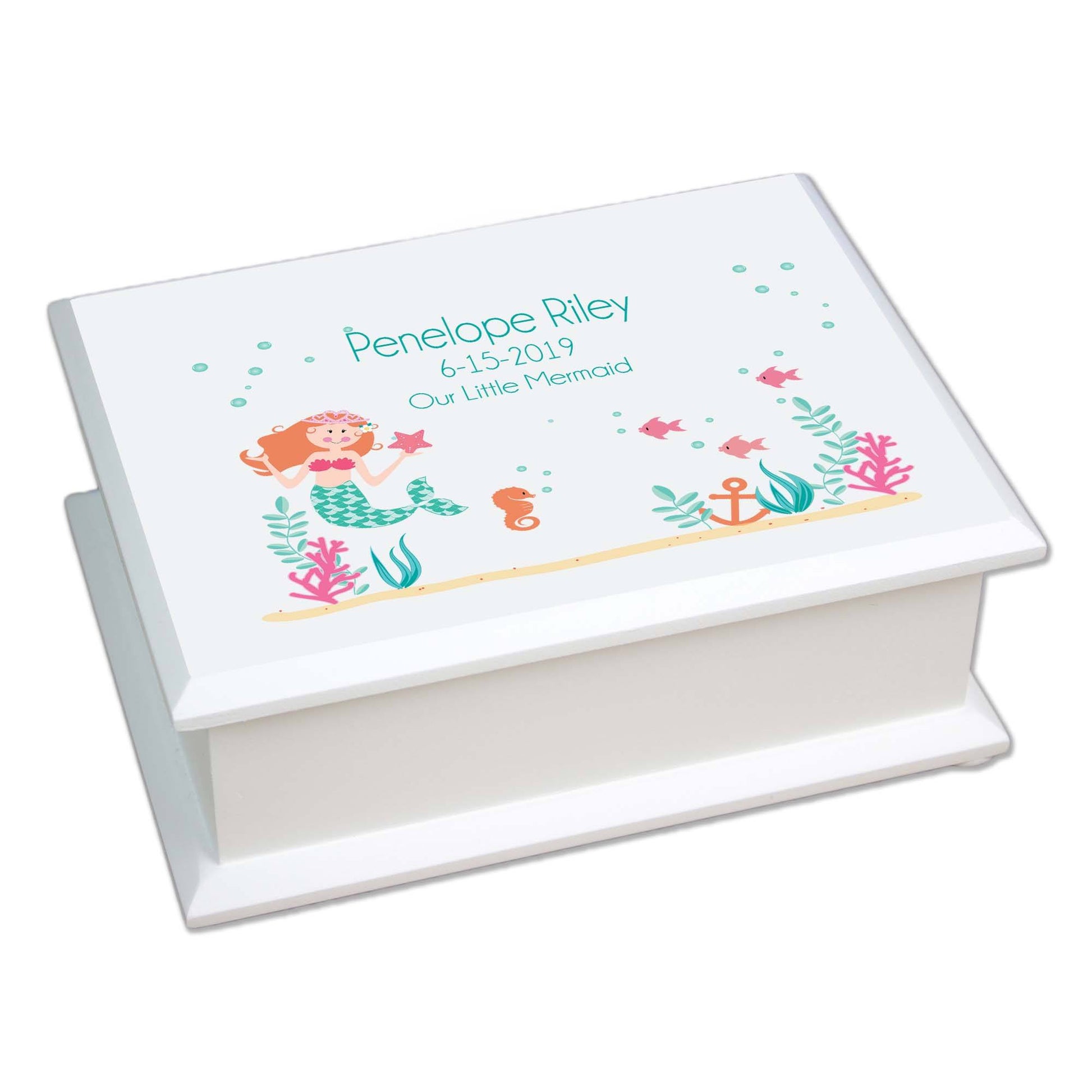 Personalized Lift Top Jewelry Box with Mermaid Princess design