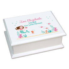 Personalized Lift Top Jewelry Box with Brunette Mermaid Princess design