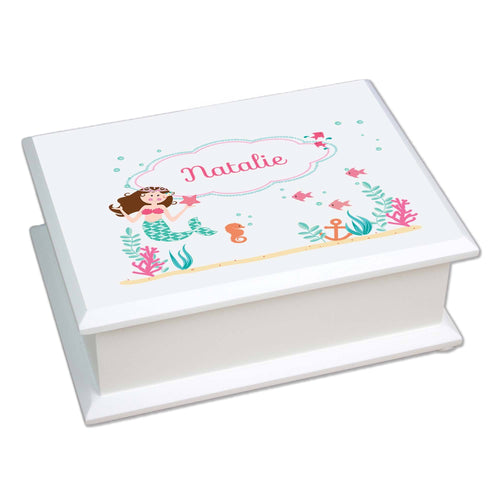 Personalized Lift Top Jewelry Box with Brunette Mermaid Princess design