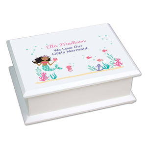 Personalized Lift Top Jewelry Box with African American Mermaid Princess design