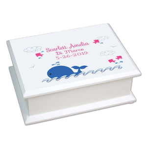 Personalized Lift Top Jewelry Box with Pink Whale design