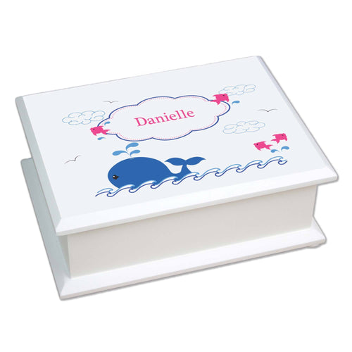 Personalized Lift Top Jewelry Box with Pink Whale design
