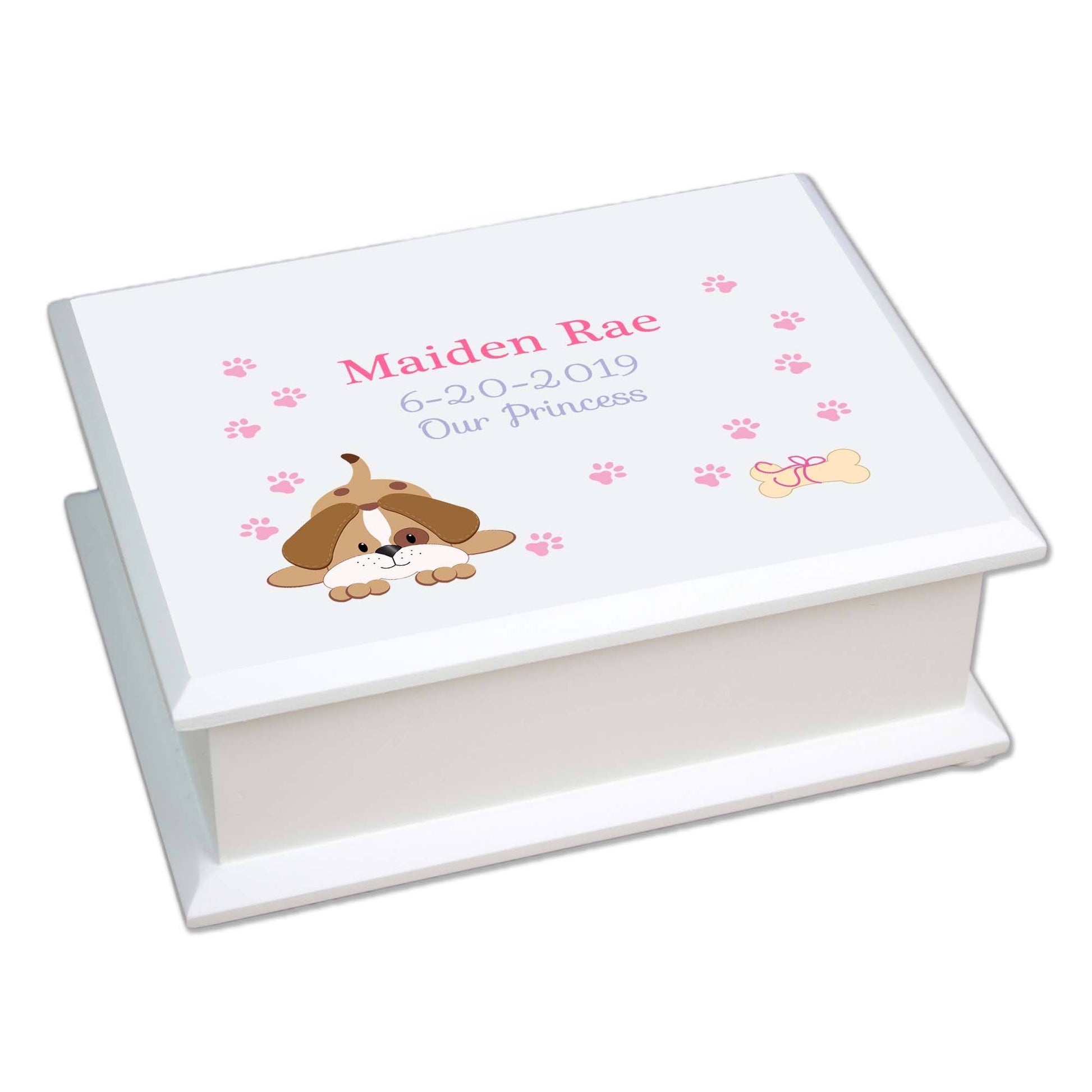 Personalized Lift Top Jewelry Box with Pink Puppy design