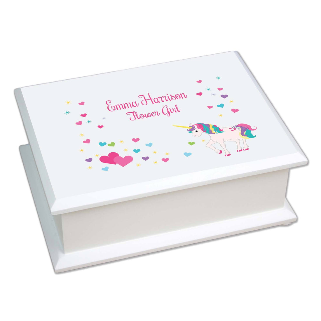 Personalized Lift Top Jewelry Box with Unicorn design