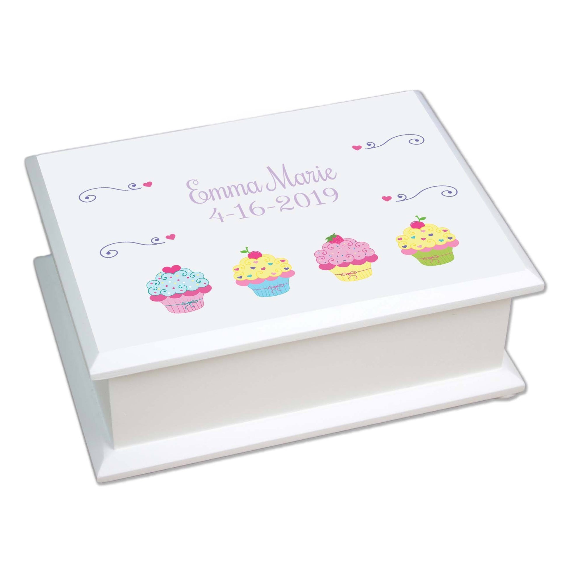 Personalized Lift Top Jewelry Box with Cupcake design