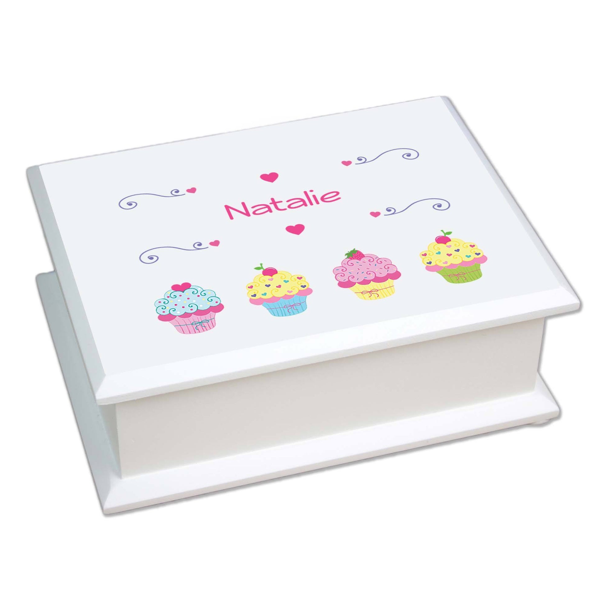 Personalized Lift Top Jewelry Box with Cupcake design