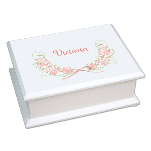 Personalized Lift Top Jewelry Box with Blush Floral Garland design