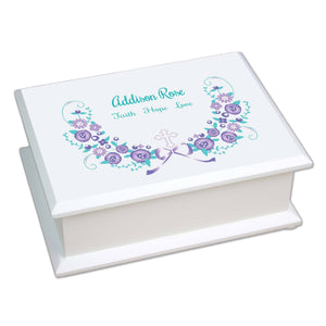Personalized Lift Top Jewelry Box with Hc Lavender Floral Garland design