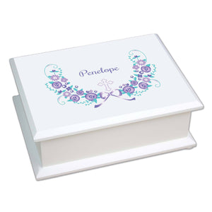 Personalized Lift Top Jewelry Box with Hc Lavender Floral Garland design